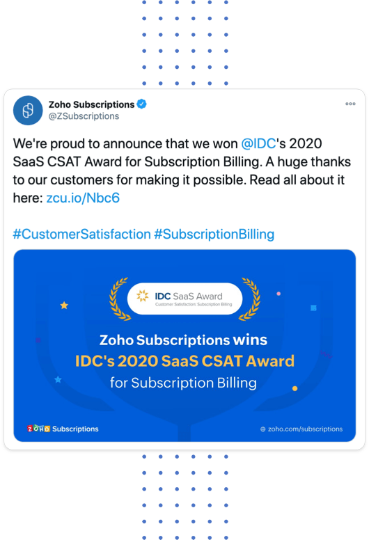 Zoho Subscription wins award