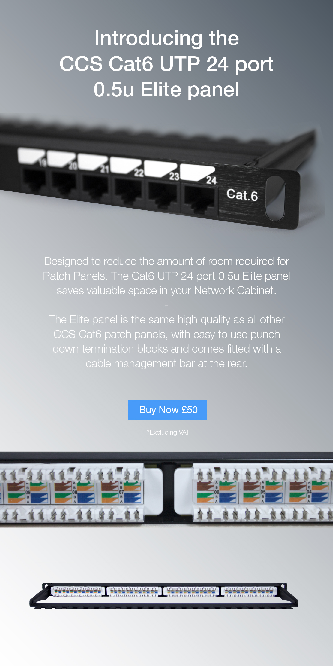 Introducing the CCS Cat6 UTP 24 Port 0.5u Elite Panel