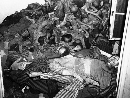 Bodies discovered by American troops at crematory in Dachau Germany May 14 1945