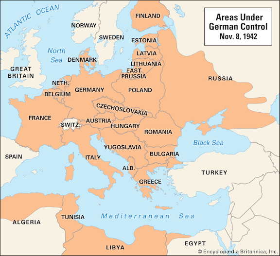 Areas under Nazi Third Reich Control as of Nov 8 1942