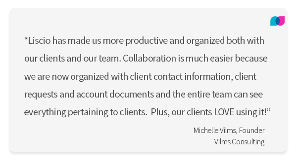 Image shows quote from Michelle Vilms about setting yourself for success in 2021, including how Liscio made them productive. 