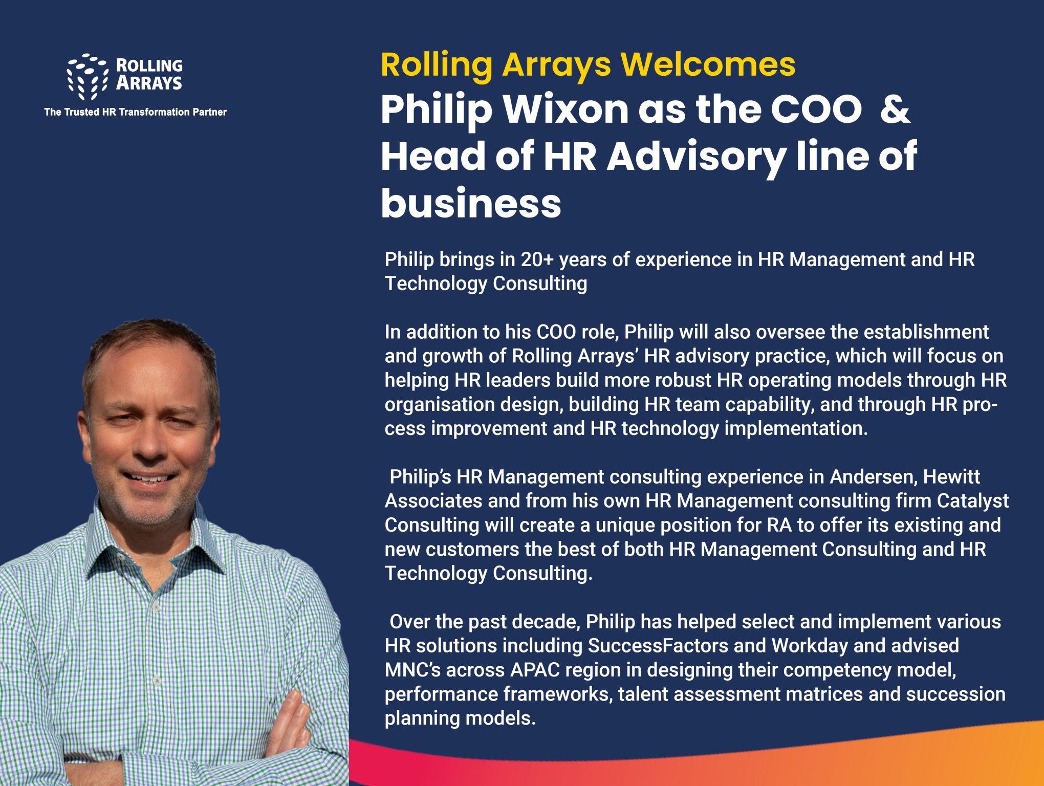 Rolling Arrays announces appointment of Philip Wixon as the Chief Operating Officer