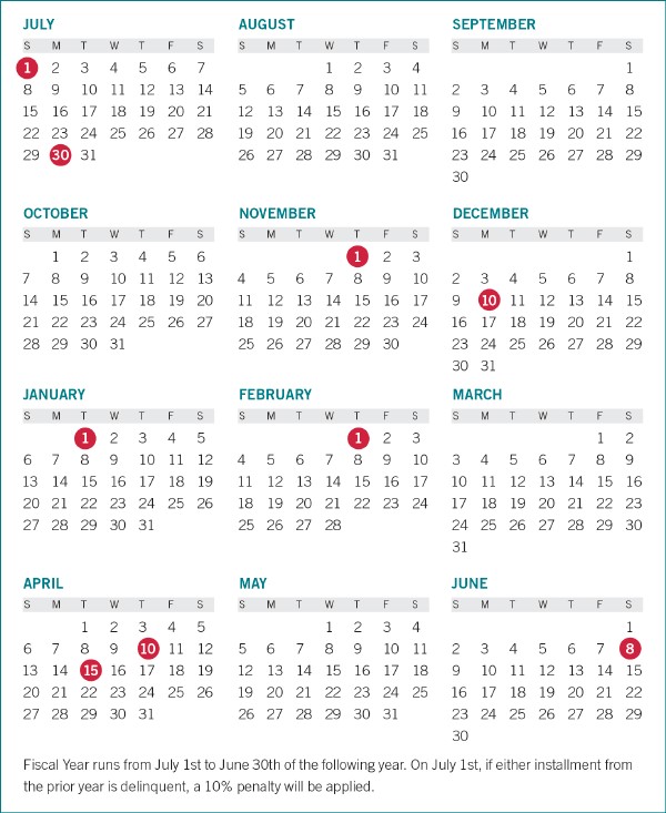 Property Tax Calendar for 20182019
